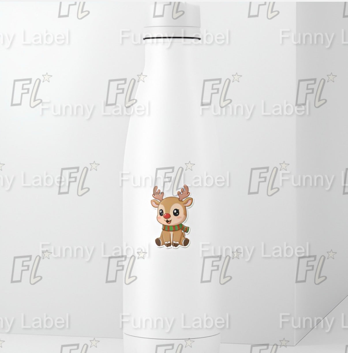 Rudolph Reindeer Sticker – Cute Christmas Label with Scarf for Gifts & Crafts