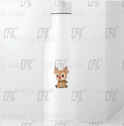 Rudolph Reindeer Sticker – Cute Christmas Label with Scarf for Gifts & Crafts