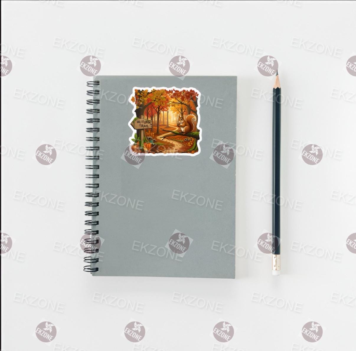 Autumn Trail Sticker | Fall Forest Decal | Cozy Vibes Squirrel Art | Hiking Path Vinyl | Seasonal Harvest Decor | Nature Lover Laptop