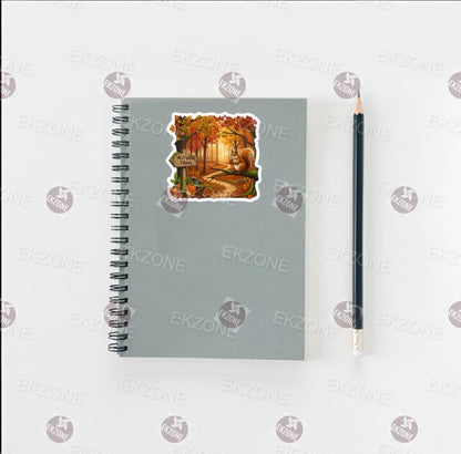 Autumn Trail Sticker | Fall Forest Decal | Cozy Vibes Squirrel Art | Hiking Path Vinyl | Seasonal Harvest Decor | Nature Lover Laptop