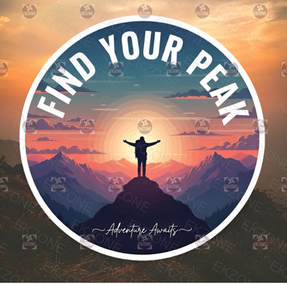 Find Your Peak Mountain Sticker | Adventure Awaits Hiking Decal | Outdoorsy Wanderlust Art | Sunset Nature Vinyl | Motivational Hiker Gift