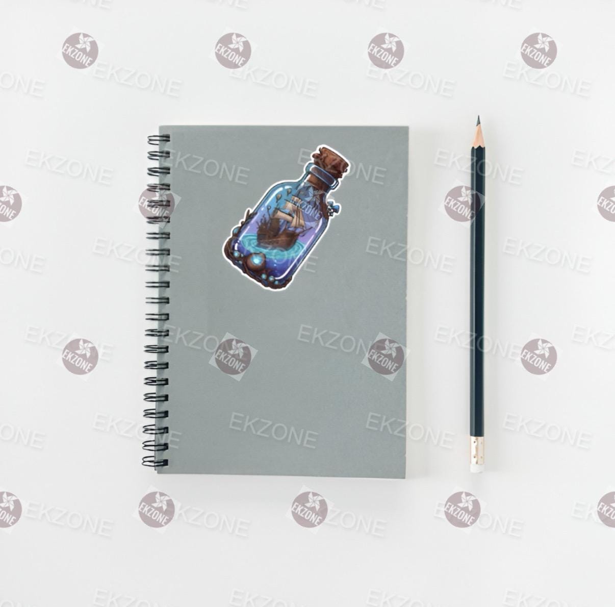 Transparent Steampunk Ship in Magic Bottle Sticker | Clear Vinyl Fantasy Nautical Decal | Whimsical Crystal Art | Adventure Ship Vinyl | Uni