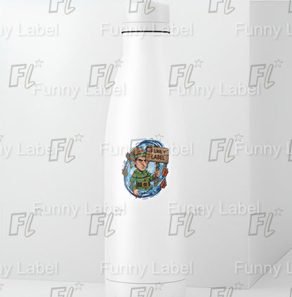 White bottle with a label featuring a cartoon character and text on a white background with 'FL' branding.