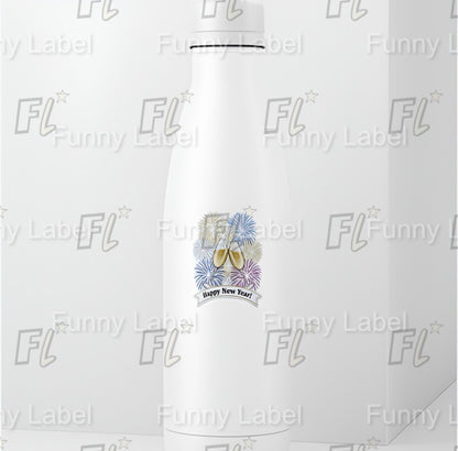Happy New Year Champagne Sticker – Festive Label with Fireworks for Gifts & Decor