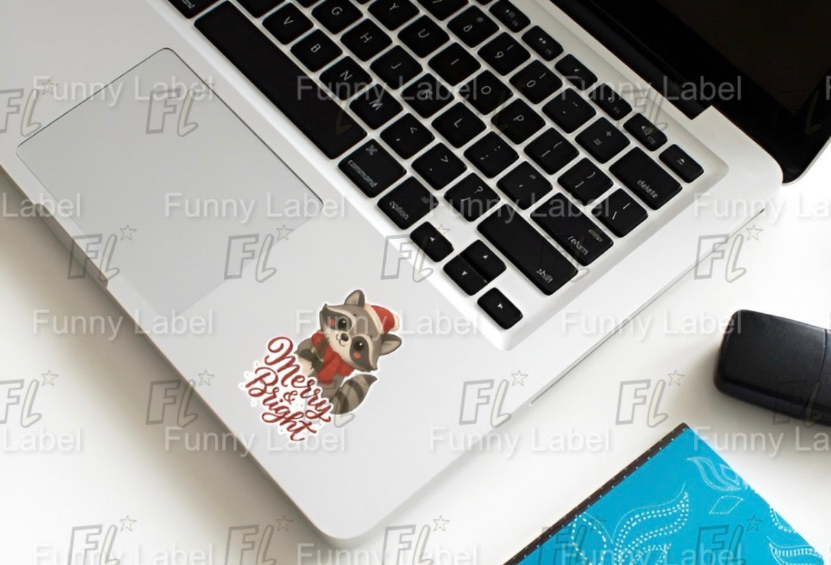 Merry & Bright Christmas Raccoon Sticker