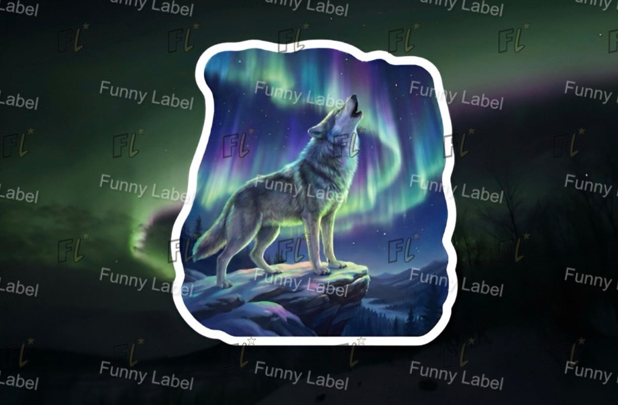 Northern Lights Glow-in-the-Dark Wolf Sticker