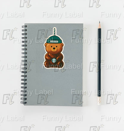 Cute Starbucks Teddy Bear Cup Sticker | Coffee Lover Aesthetic Waterproof Vinyl Decal