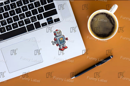 Beep Boop Retro Wind-Up Robot Sticker