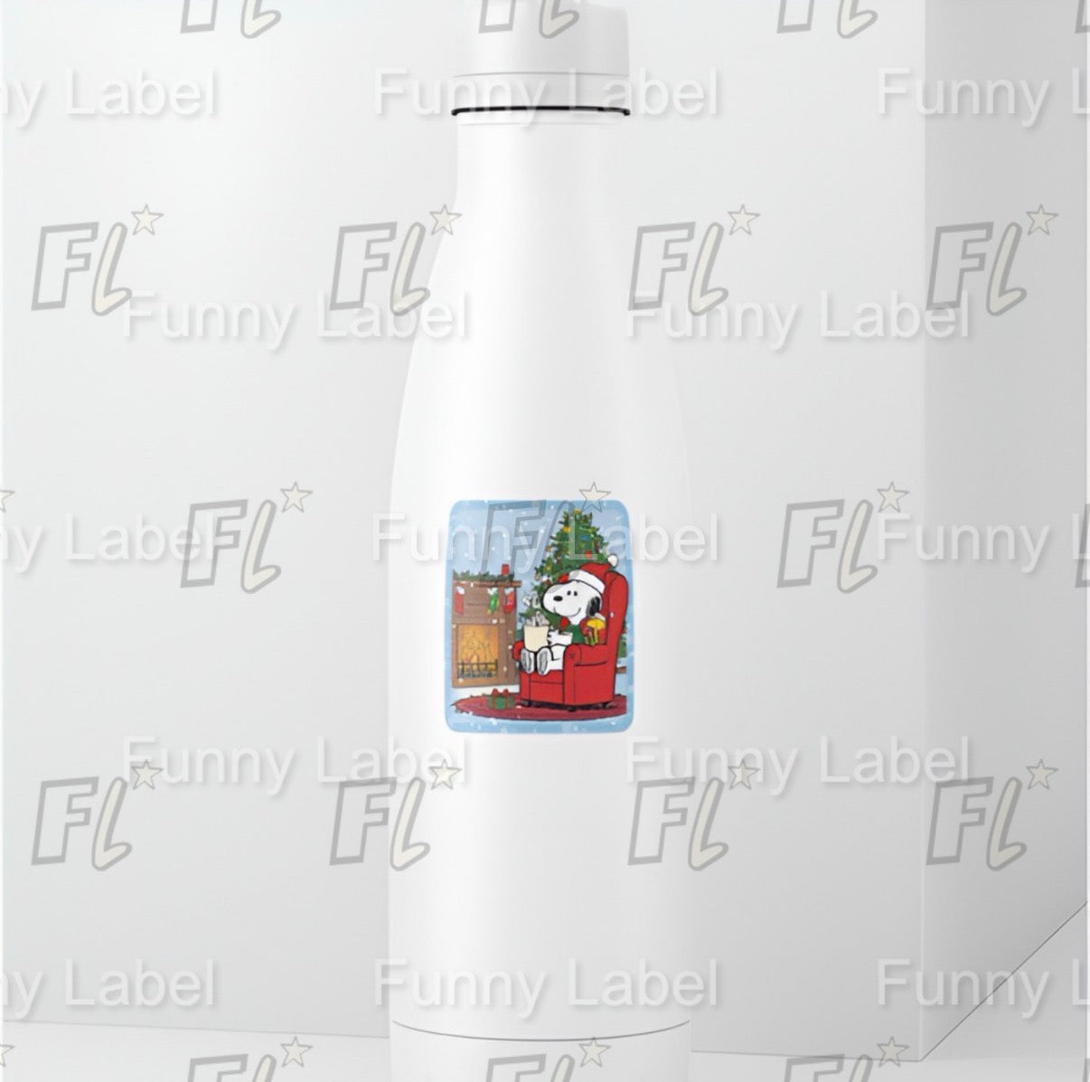 Cozy Snoopy Hot Cocoa Sticker | Christmas Fireplace & Tree Decal | Peanuts Winter Comfort Vinyl