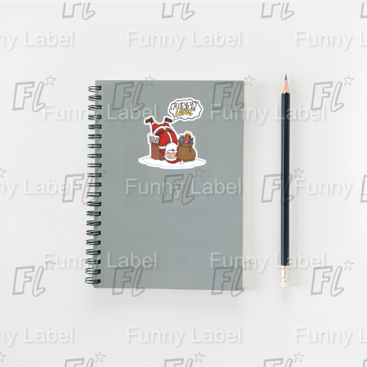 Upside-Down Santa Sticker – Funny Christmas Label with Chimney & Gift Sack