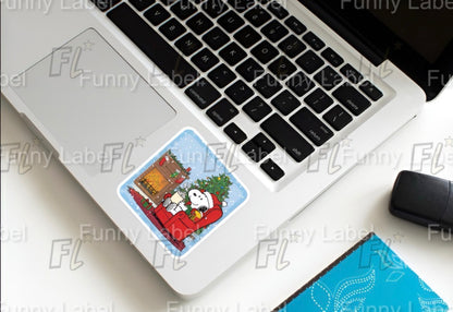 Cozy Snoopy Hot Cocoa Sticker | Christmas Fireplace & Tree Decal | Peanuts Winter Comfort Vinyl