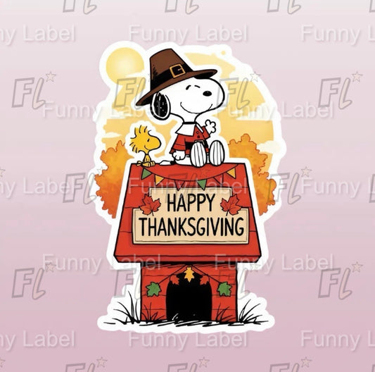 Snoopy Woodstock Thanksgiving Sticker | Peanuts Fall Holiday Decal | Happy Thanksgiving Art | Autumn Decor Vinyl | Nostalgic Pilgrim Gift |