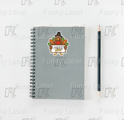 Thanksgiving Turkey Sticker – Funny Holiday Label with Pilgrim Hat & Colorful Feathers