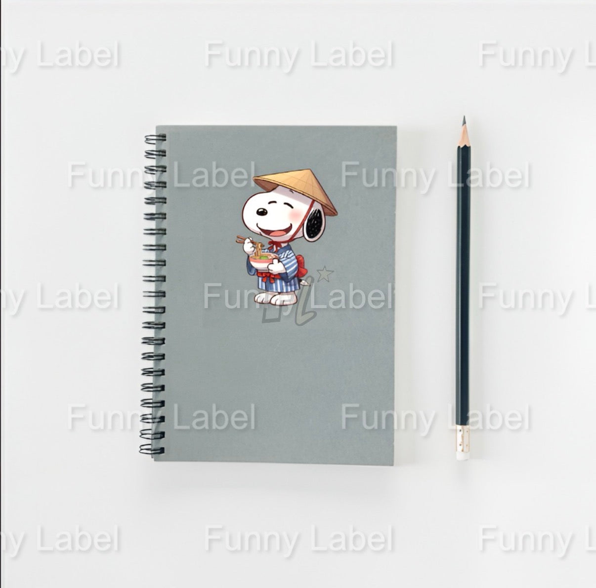 Kawaii Snoopy Ramen Sticker | Peanuts Dog in Kimono and Conical Hat | Vinyl Decal Gift for Foodies