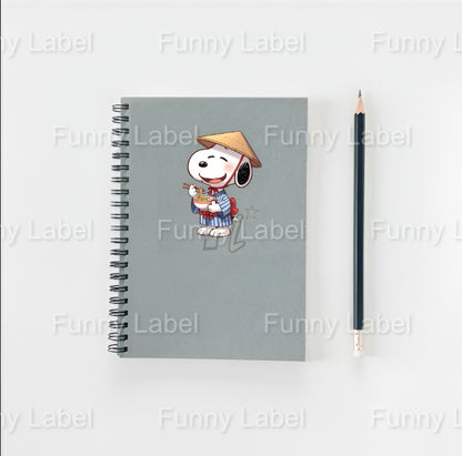 Kawaii Snoopy Ramen Sticker | Peanuts Dog in Kimono and Conical Hat | Vinyl Decal Gift for Foodies