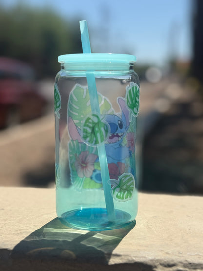 Stitch Cup | Stitch Glass Tumbler | Lilo & Stitch Iced Coffee Cup | Disney Fan Gift | Cute Stitch Gift | Glass Can Gift | 16oz Reusable Cup