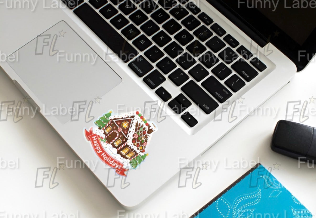 Happy Holidays Gingerbread House Sticker – Festive Christmas Label for Gifts & Crafts