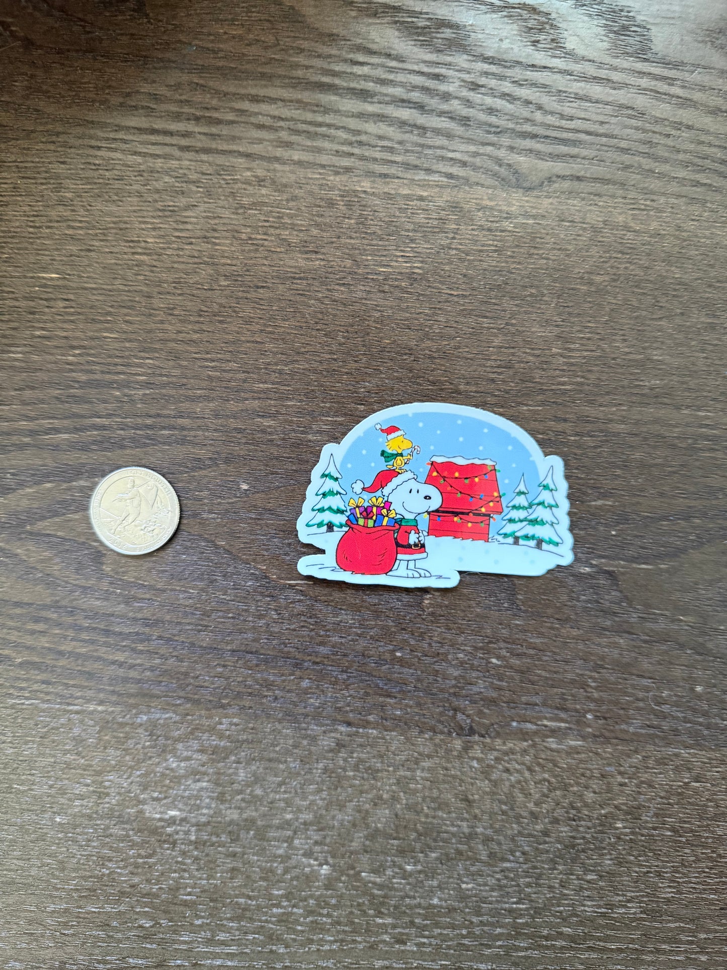 Snoopy Santa Claus Sticker with Woodstock Elf | Peanuts Christmas Doghouse Decal | Holiday Gift Vinyl