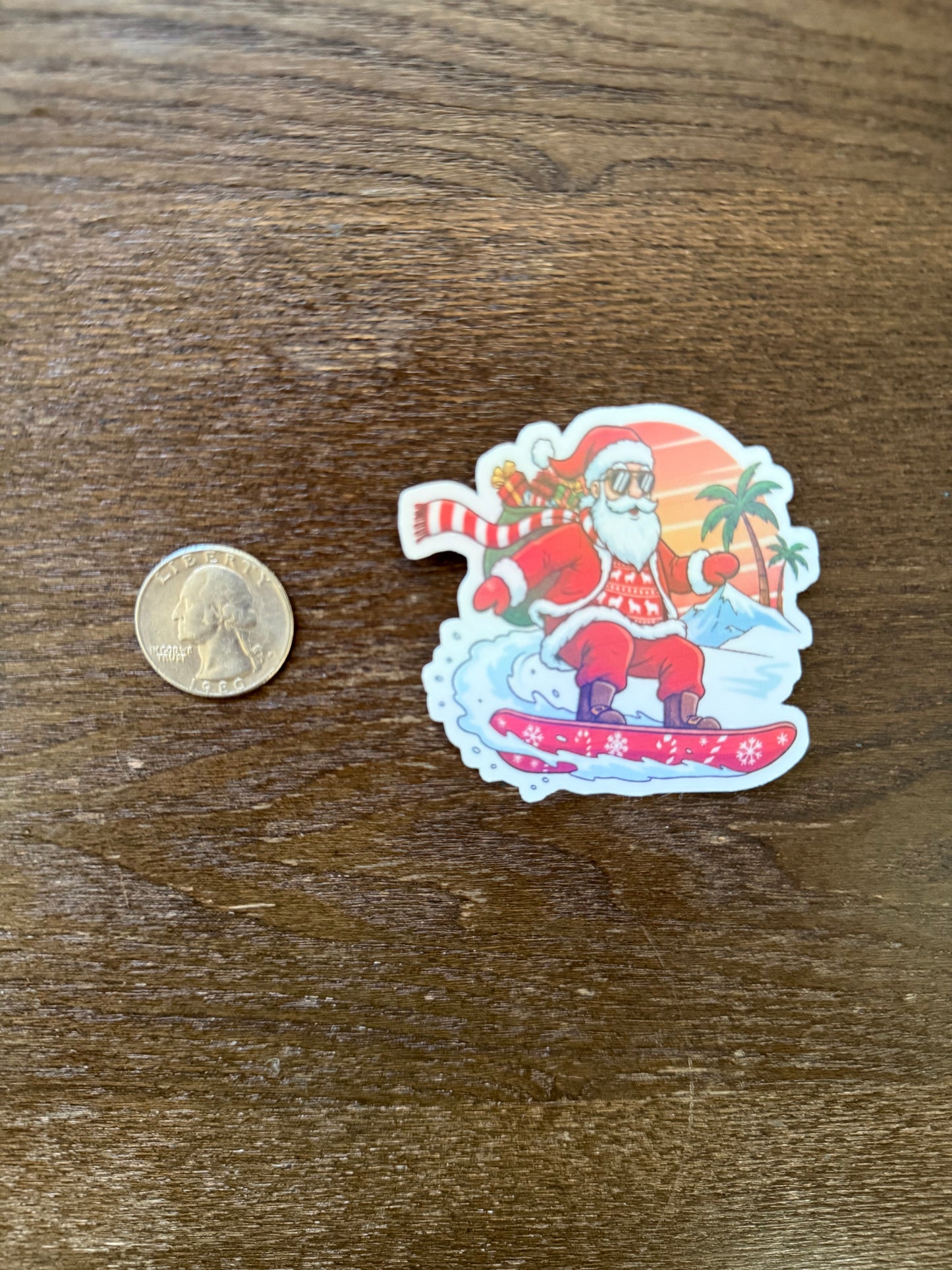 Holographic Snowboarding Santa Sticker - Tropical Edition