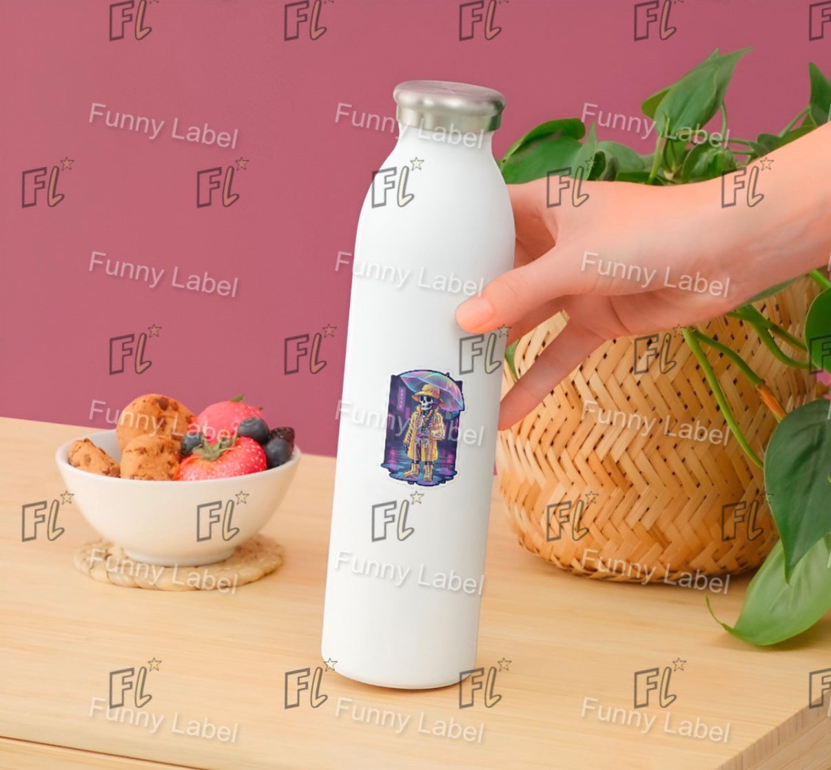 Neon Rain Glow-in-the-Dark Cyberpunk Skeleton Sticker