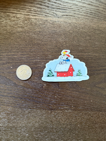 Snoopy & Woodstock Dog House Roof Sticker | Peanuts Christmas Snow Scene Decal | Classic Holiday Vinyl