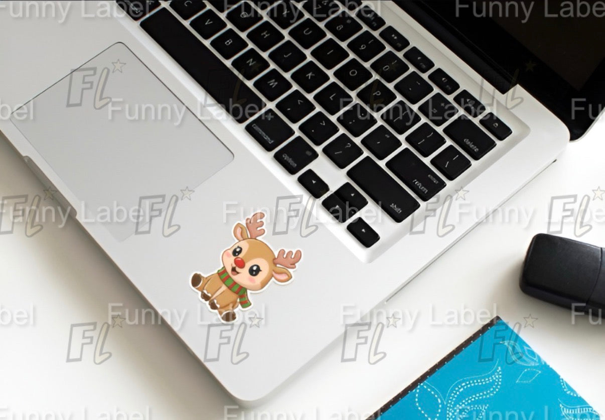 Rudolph Reindeer Sticker – Cute Christmas Label with Scarf for Gifts & Crafts