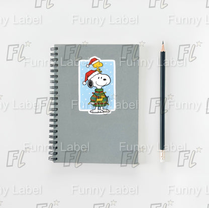 Snoopy & Woodstock Ugly Christmas Sweater Sticker | Peanuts Holiday Decal | Santa Hat Vinyl