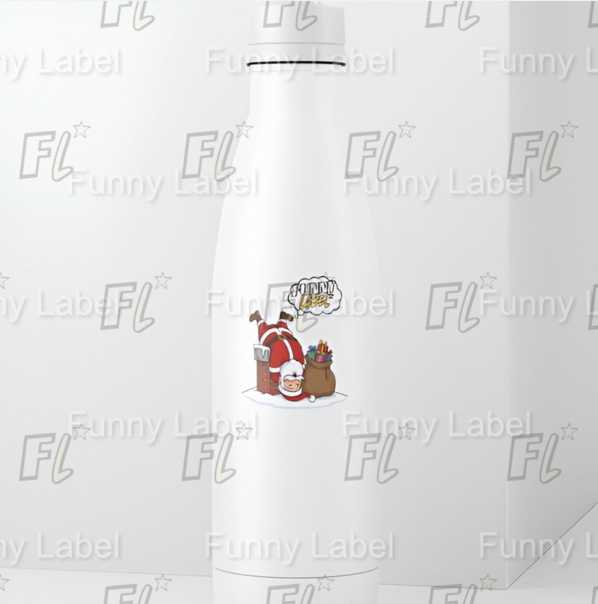Upside-Down Santa Sticker – Funny Christmas Label with Chimney & Gift Sack