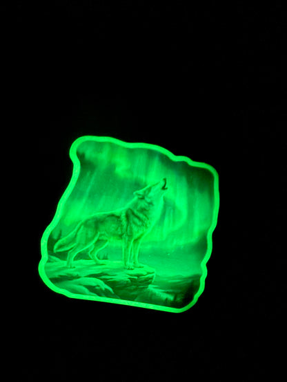 Northern Lights Glow-in-the-Dark Wolf Sticker