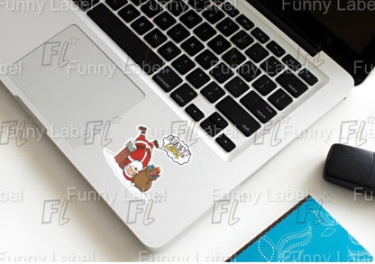 Upside-Down Santa Sticker – Funny Christmas Label with Chimney & Gift Sack