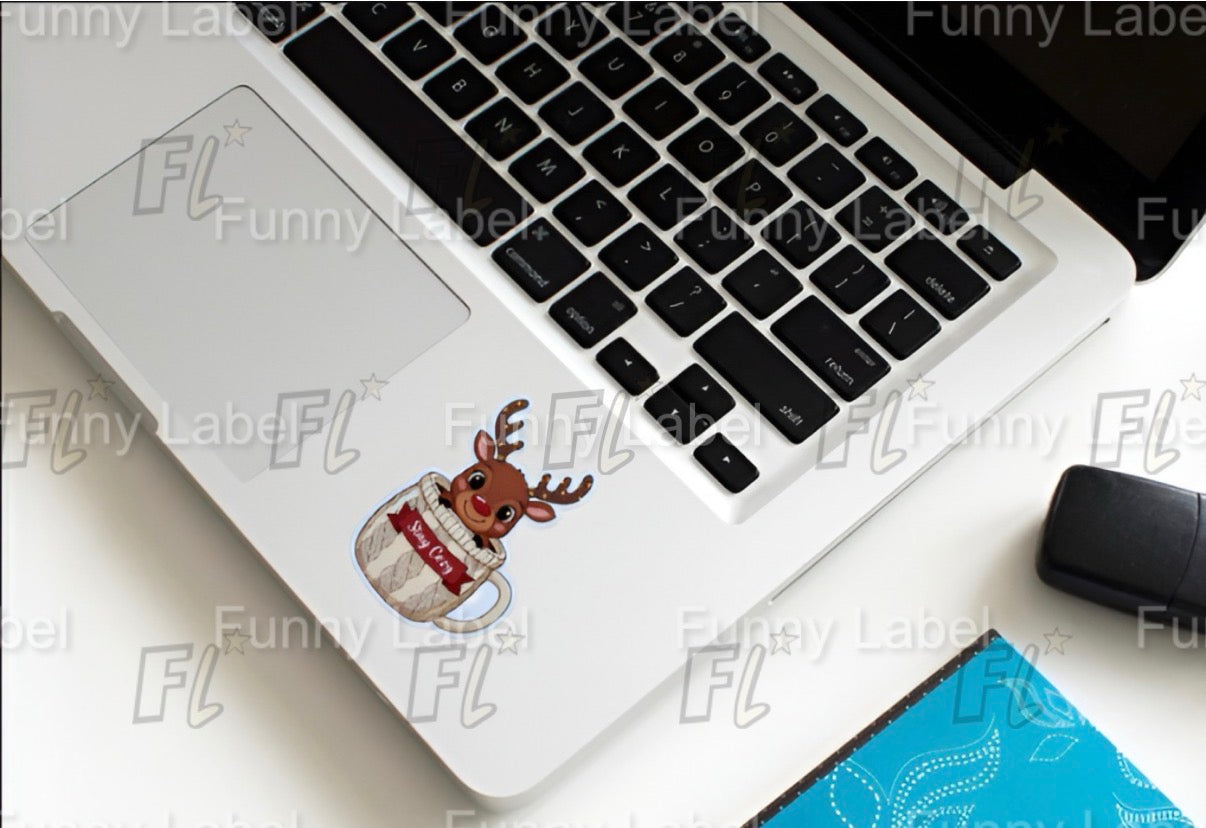 Stay Cozy Reindeer Mug Sticker – Cute Winter Label for Gifts & Crafts
