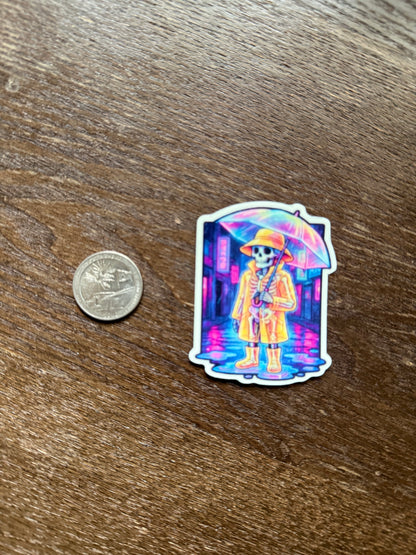 Neon Rain Glow-in-the-Dark Cyberpunk Skeleton Sticker