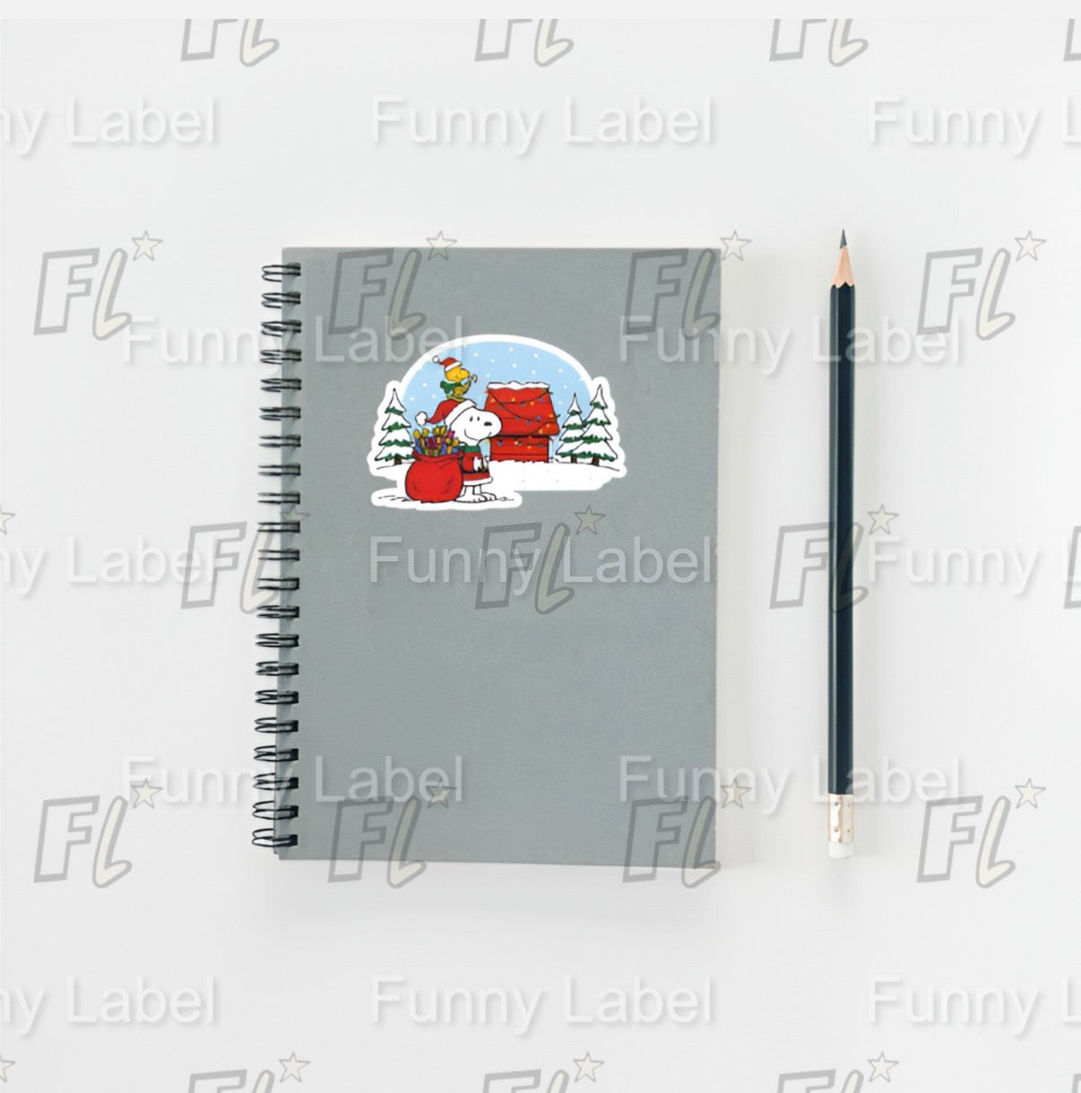 Snoopy Santa Claus Sticker with Woodstock Elf | Peanuts Christmas Doghouse Decal | Holiday Gift Vinyl