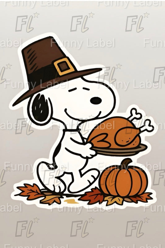 Snoopy Thanksgiving Sticker | Pilgrim Hat with Turkey Decal | Peanuts Fall Holiday Vinyl