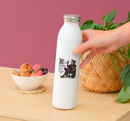 Not all who wander are lost jester sticker displayed on a white reusable water bottle