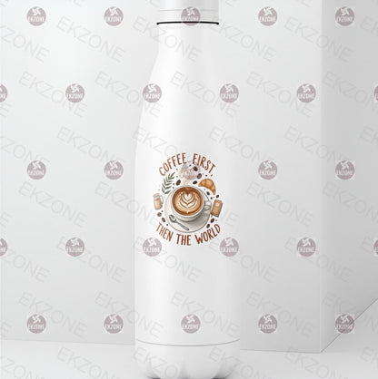 Coffee First Then the World Sticker | Funny Coffee Lover Decal | Latte Art Vinyl | Caffeine Quote Gift | Morning Routine Laptop Sticker |