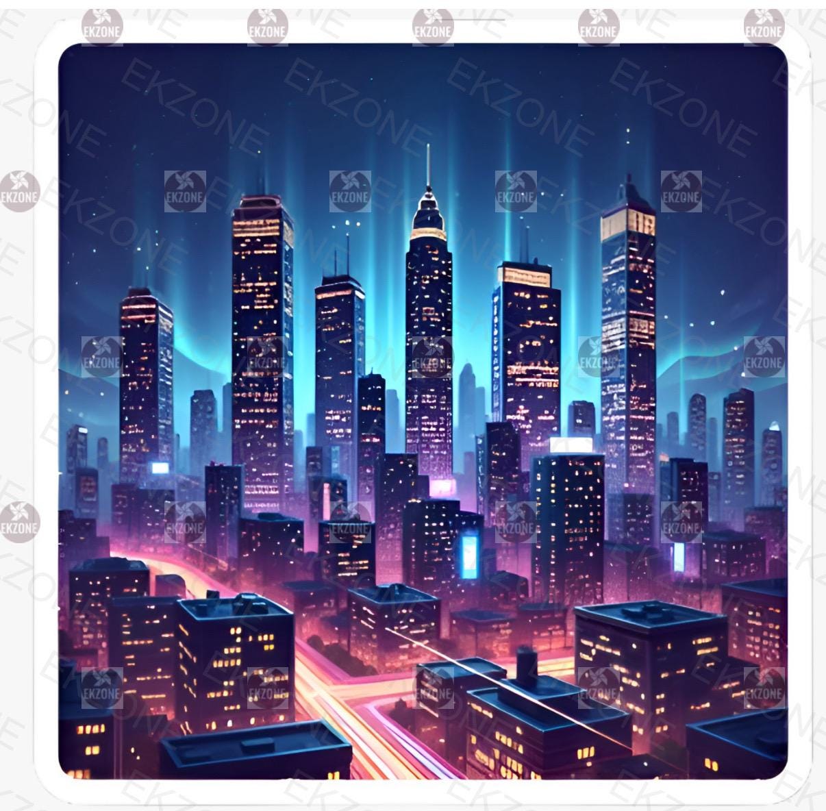 Glow in Dark Cyberpunk City Sticker | Futuristic Cityscape Decal | Neon Urban Art | Sci-Fi Vaporwave Vinyl | UV Reactive Gift | Skyscrapers