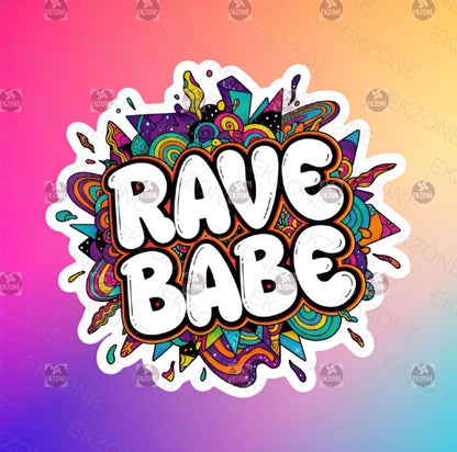 Glow in Dark Rave Babe Sticker | Psychedelic Festival Decal | Neon EDM Art | UV Reactive Groovy Vinyl | Raver Gift | Trippy Aesthetic Laptop