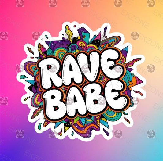 Glow in Dark Rave Babe Sticker | Psychedelic Festival Decal | Neon EDM Art | UV Reactive Groovy Vinyl | Raver Gift | Trippy Aesthetic Laptop
