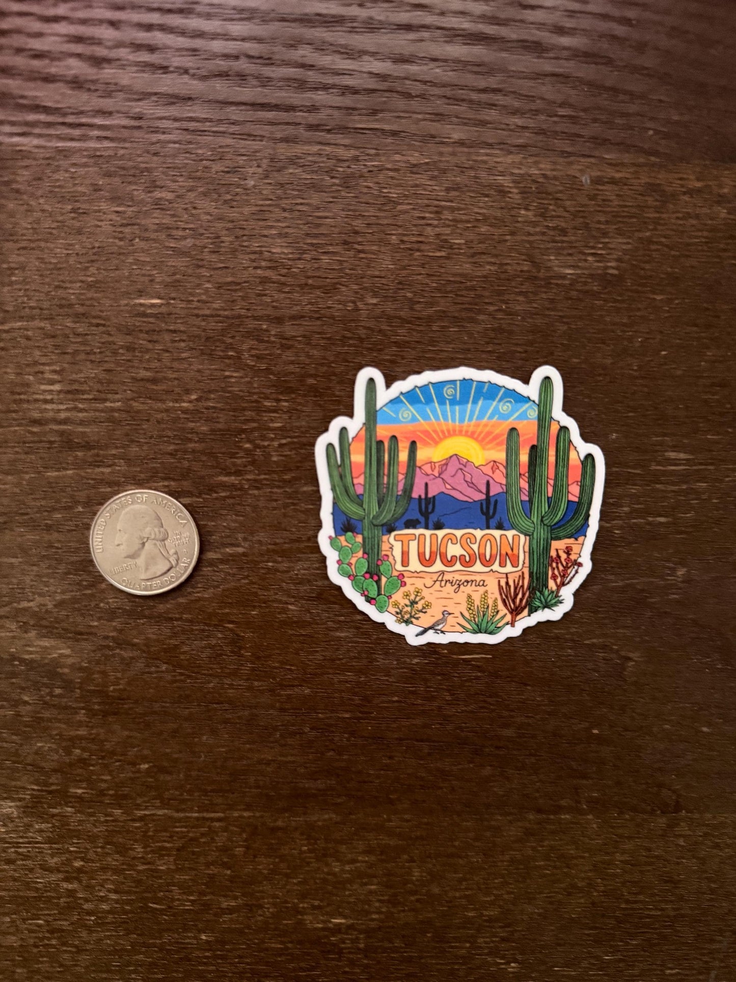 TUCSON Arizona Desert Sticker | Cactus Sunset Decal | Southwestern Landscape Art | Travel Souvenir Vinyl | Arizona Local Gift