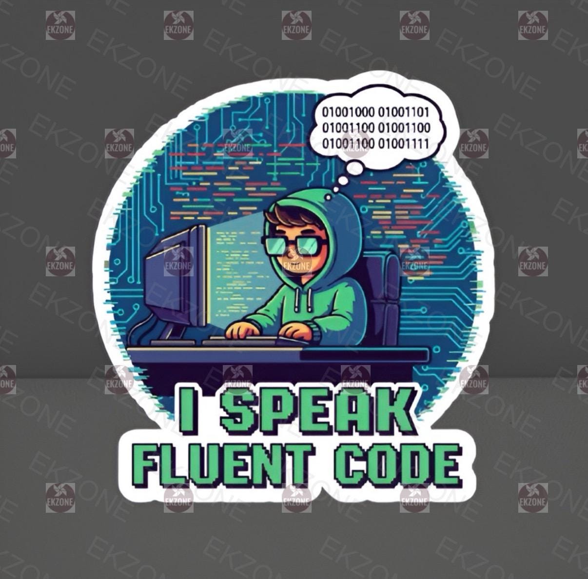 I Speak Fluent Code Sticker | Programmer Decal | Funny Coding Humor Art | Developer Gift | Computer Science Vinyl | Tech Geek Laptop Sticker