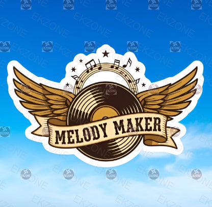Melody Maker Vinyl Record Sticker | Retro Music Lover Decal | Winged LP Art | Musician DJ Gift | Studio Producer Vinyl | Rock & Roll Emblem