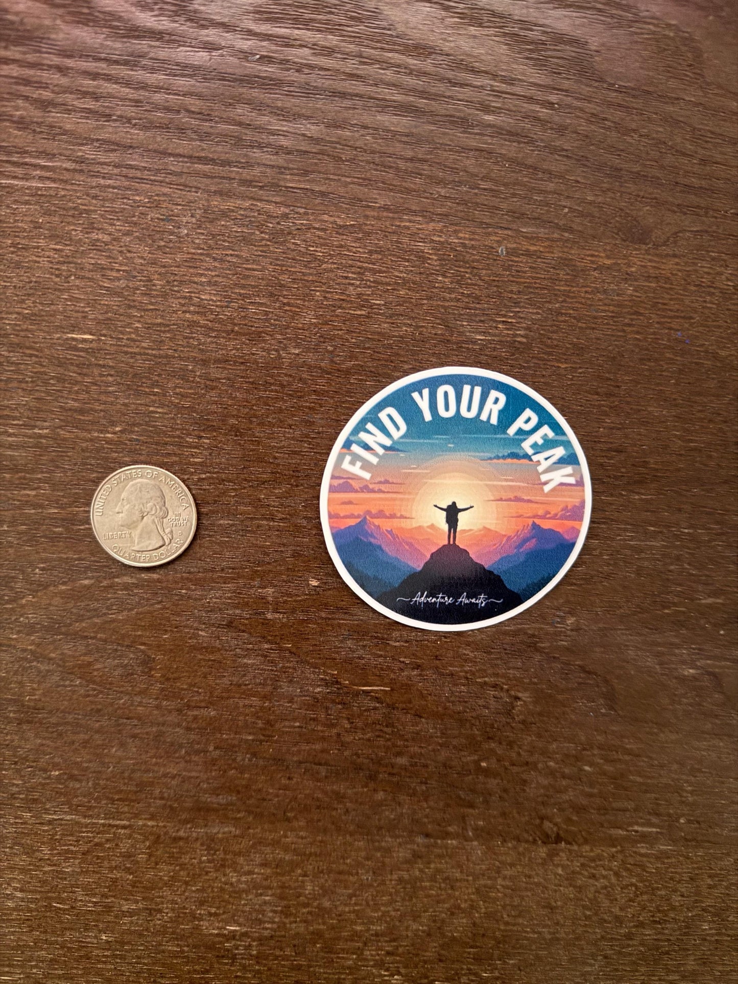 Find Your Peak Mountain Sticker | Adventure Awaits Hiking Decal | Outdoorsy Wanderlust Art | Sunset Nature Vinyl | Motivational Hiker Gift