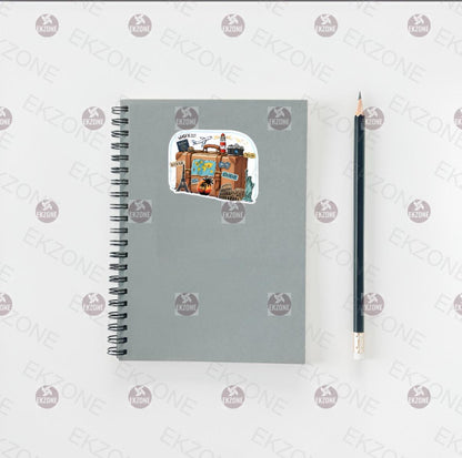 Vintage Travel Suitcase Sticker | Wanderlust Adventure Decal | Global Landmarks Art | World Traveler Vinyl | Passport Gift | Retro Travel