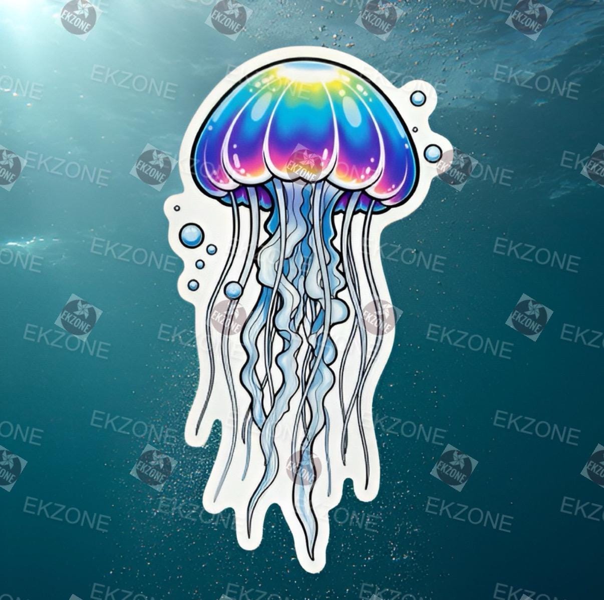 Transparent Rainbow Jellyfish Sticker | Clear Vinyl Marine Life Decal | Cute Ocean Creature Art | Aquatic Tentacle Vinyl | Ocean Lover Gift