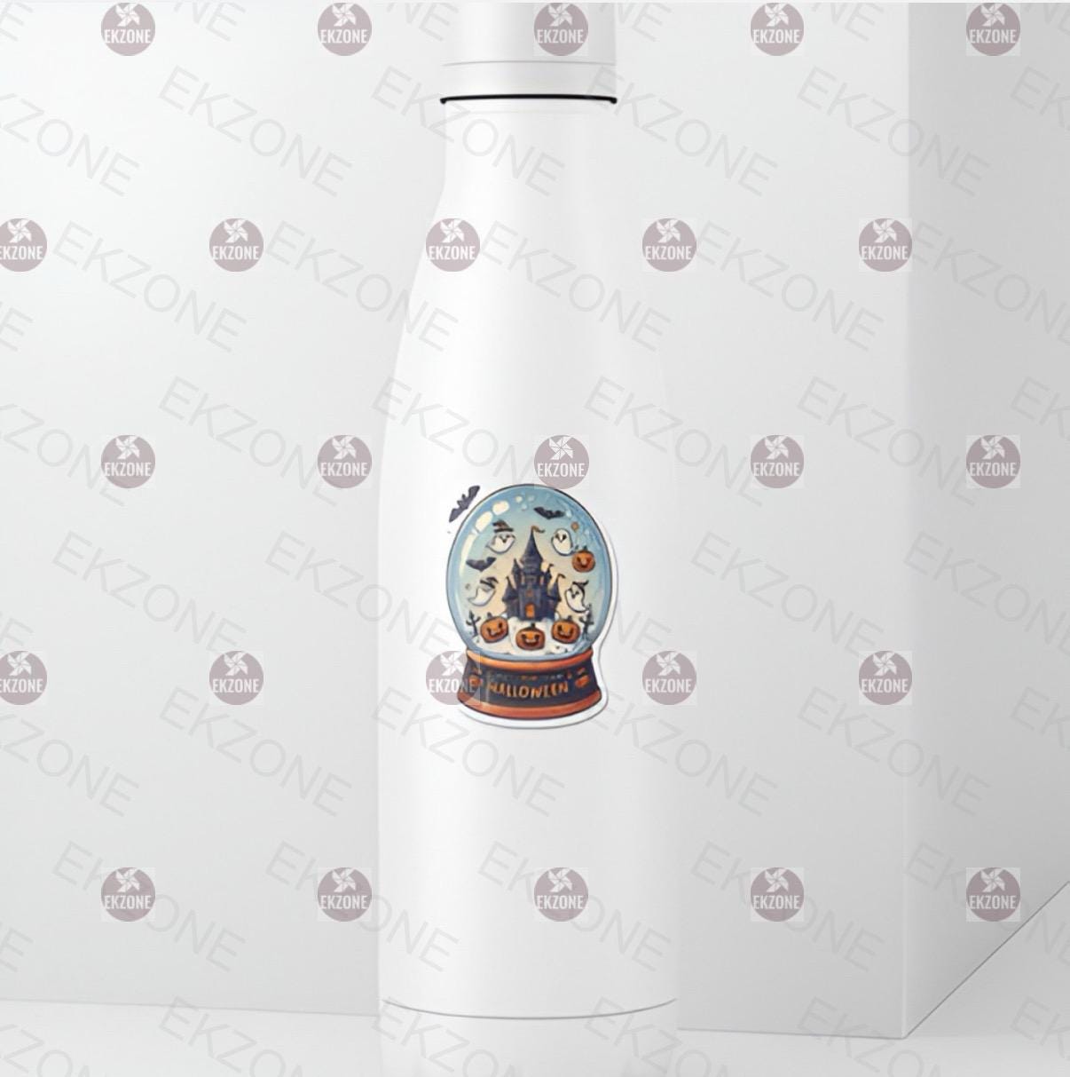 Transparent Halloween Snow Globe Sticker | Spooky Cute Ghost Decal | Haunted House Art | Pumpkin Bat Vinyl | Fall Decor Gift | Cute Witchy