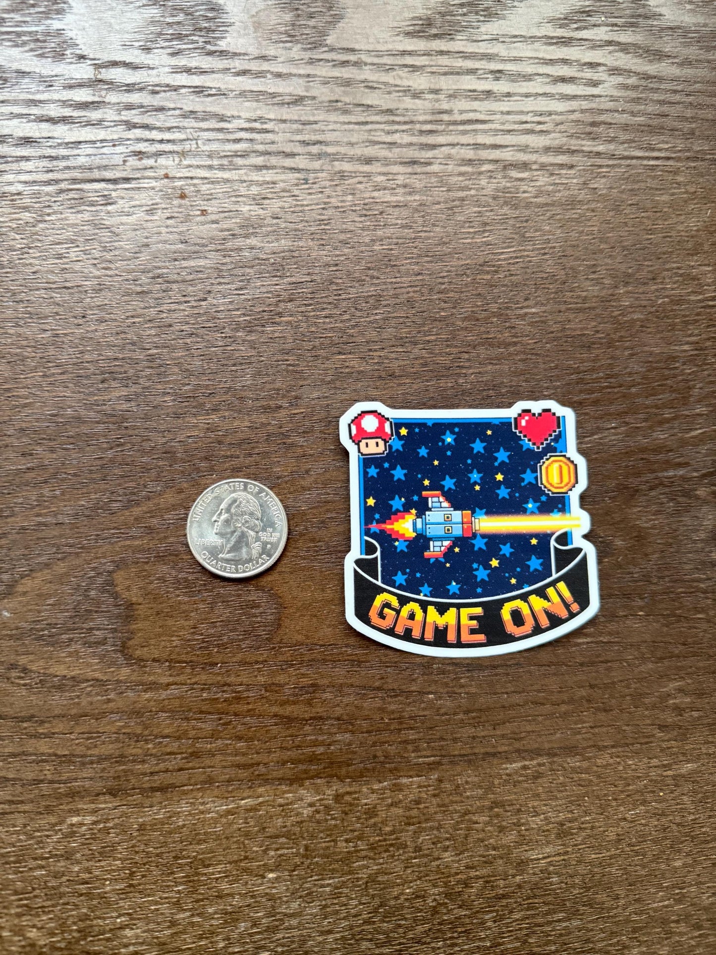Game On! Retro Pixel Sticker | 8 Bit Video Game Decal | Space Shooter Art | Nostalgic Gamer Vinyl | Arcade Geek Gift | Laptop Console