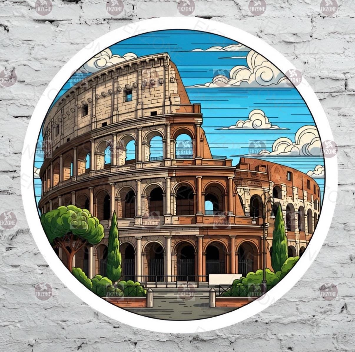 Rome Colosseum Sticker | Italian Landmark Decal | Travel Souvenir Art | Roman Empire Vinyl | Europe Trip Gift | Pop Art Rome Laptop Sticker