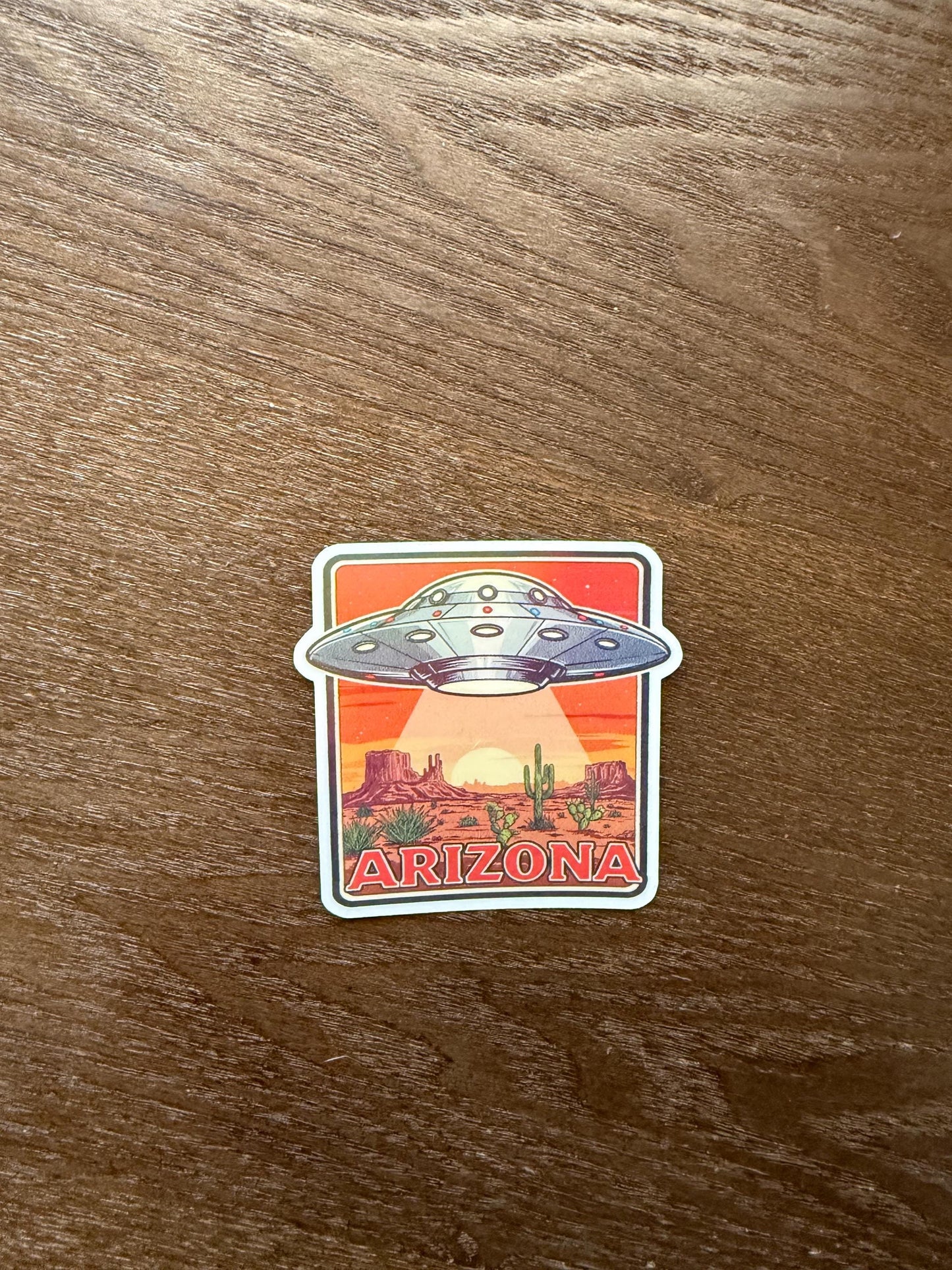 ARIZONA UFO Sticker | Alien Desert Decal | Retro Sci Fi Travel Art | Southwestern Conspiracy Vinyl | Unique Arizona Gift | Roswell Area 51