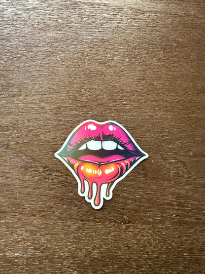 Holographic Dripping Lips Sticker | Pop Art Mouth Decal | Shiny Aesthetic Art | Psychedelic Drip Vinyl | Makeup Lover Gift | Bold Statement